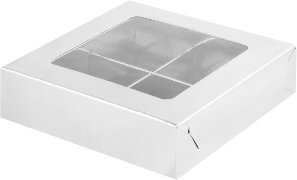 коробка бум. 120х120х30 для 4 конфет серебро с окном