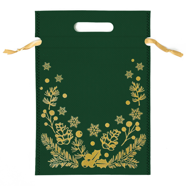 мешочек 1,3 кг Текстильный 23х32,5 Золотые шишки на зеленом