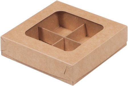 коробка бум. 120х120х30 для 4 конфет крафт с окном