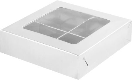 коробка бум. 120х120х30 для 4 конфет серебро с окном