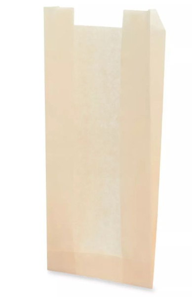 пакет бумажный с V-обр. дном 35х20х6 бежевый с окном