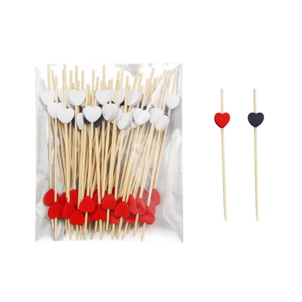 пика бамбук Сердца (красное, черное, белое) 12 см/100