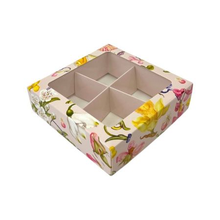 коробка бум. 120х120х30 для 4 конфет Флористика