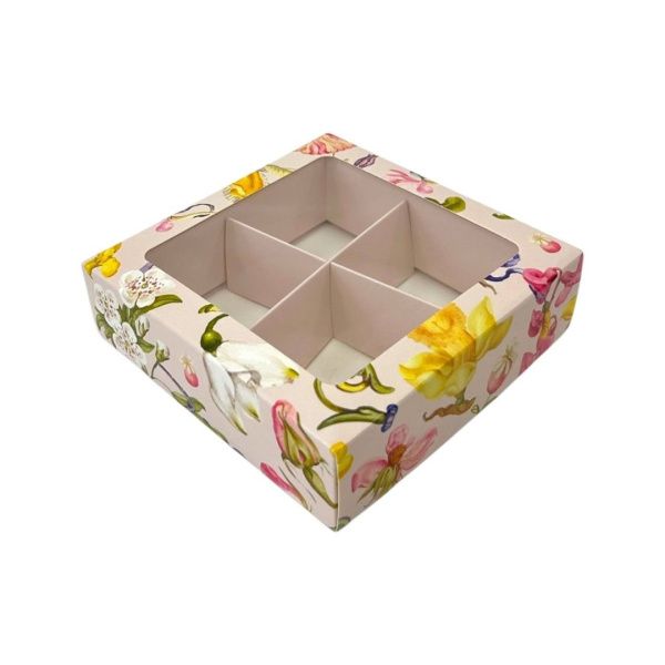 коробка бум. 120х120х30 для 4 конфет Флористика