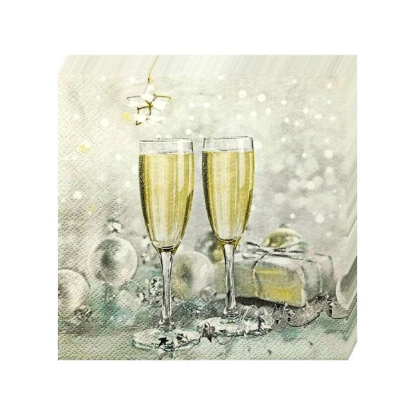 НГ салфетки 3-сл 33х33  Брызги шампанского/20