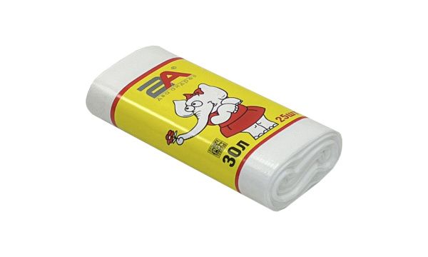 пакеты д/мусора 30л 25шт "Слоны в рулоне" 2А белые