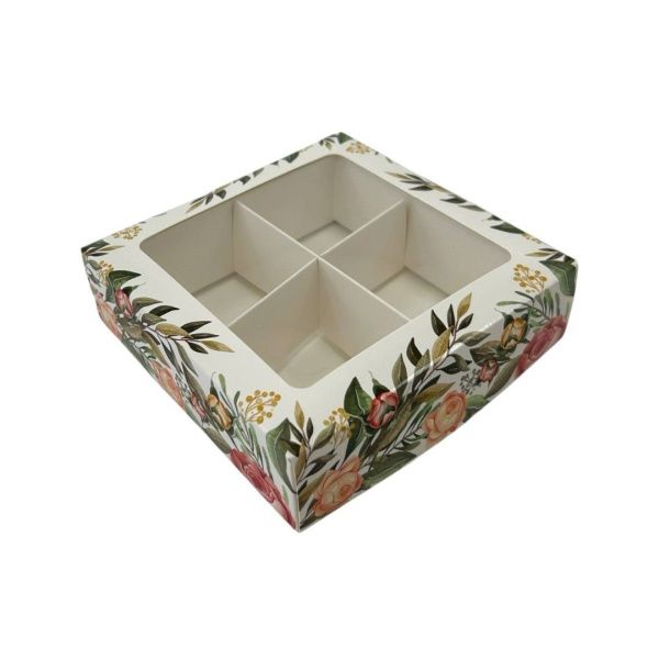 коробка бум. 120х120х30 для 4 конфет Розы