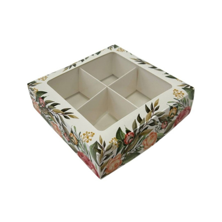 коробка бум. 120х120х30 для 4 конфет Розы